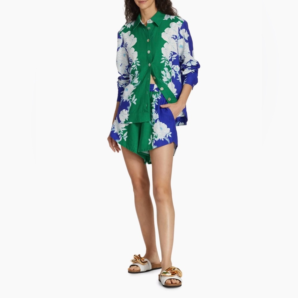 FARM Rio Green & Blue Floral High-Waist Shorts